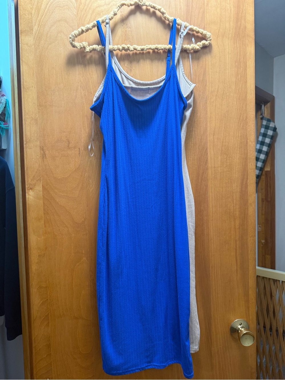 Blue Ribbed Slip Dress